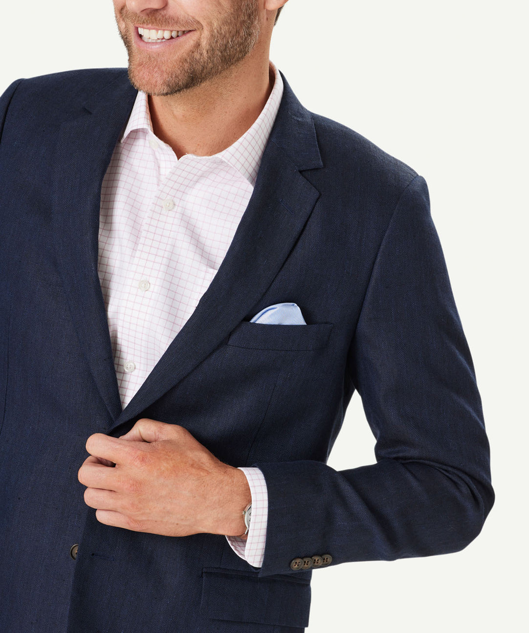 Pure Linen Herringbone Sports Jacket - Navy - category_2:Sports