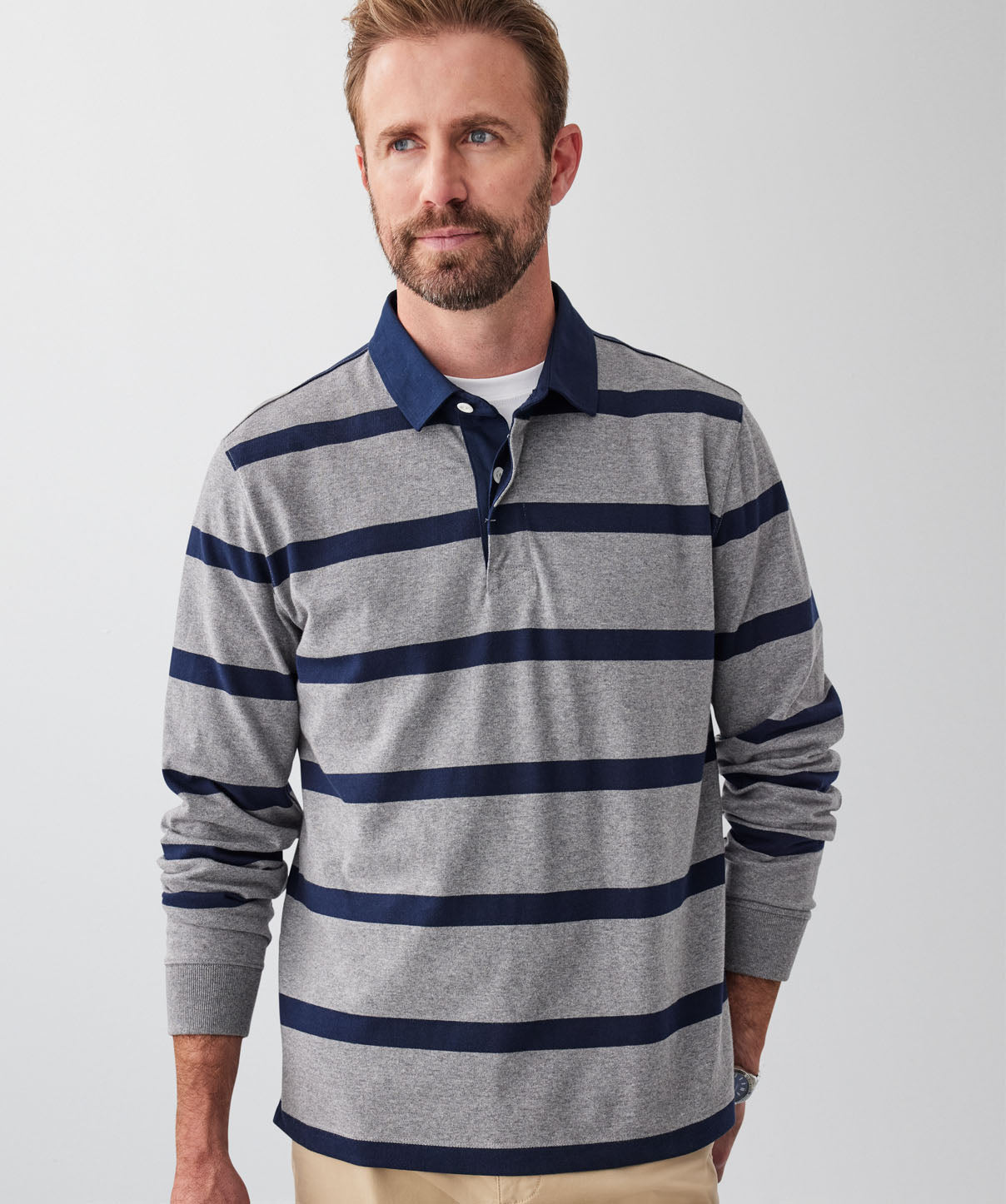 Breton Stripe Rugby Jumper - Grey Melange - sweats - GAZMAN