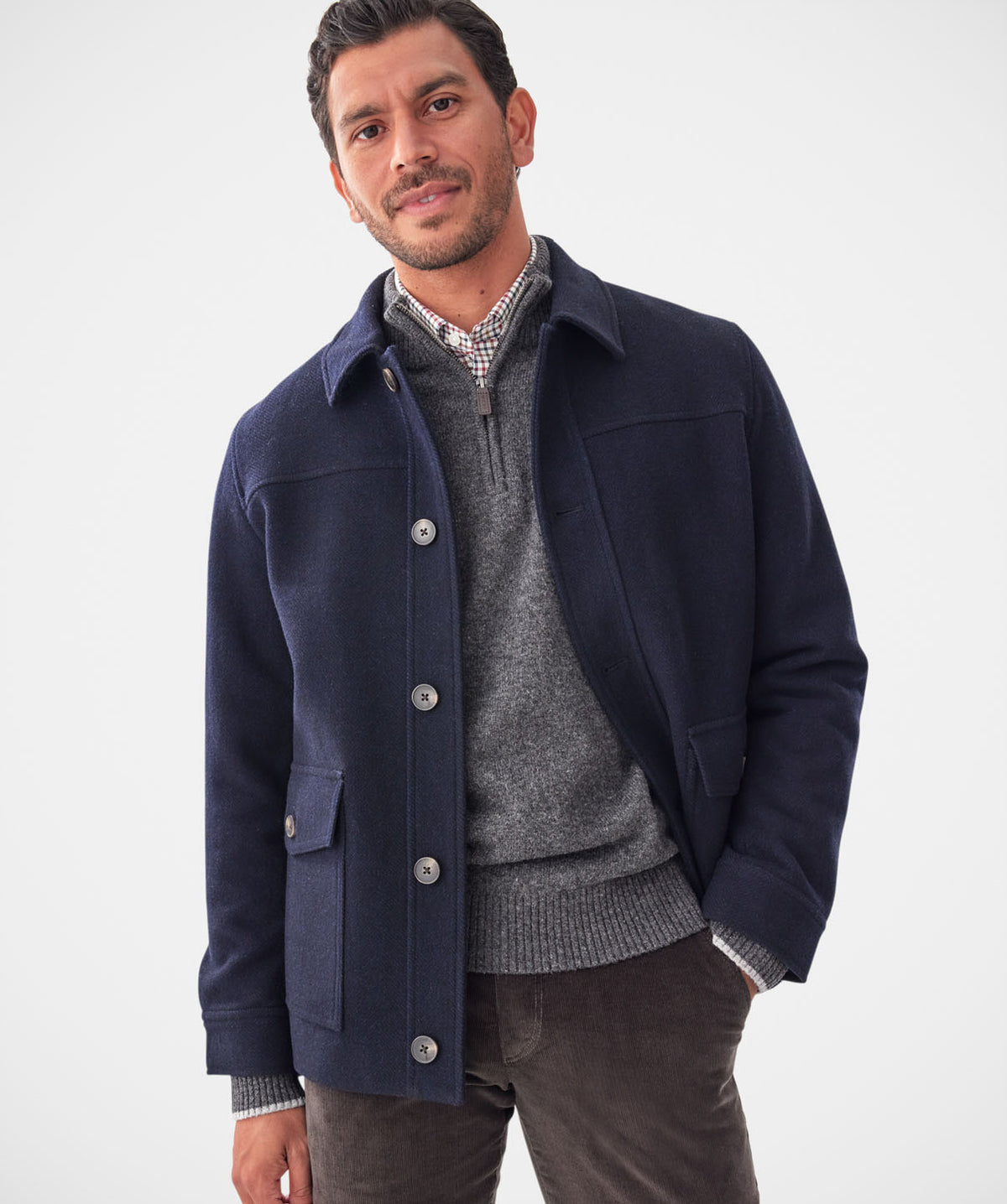 Wool Button Front Jacket - Navy - casual_jackets - GAZMAN