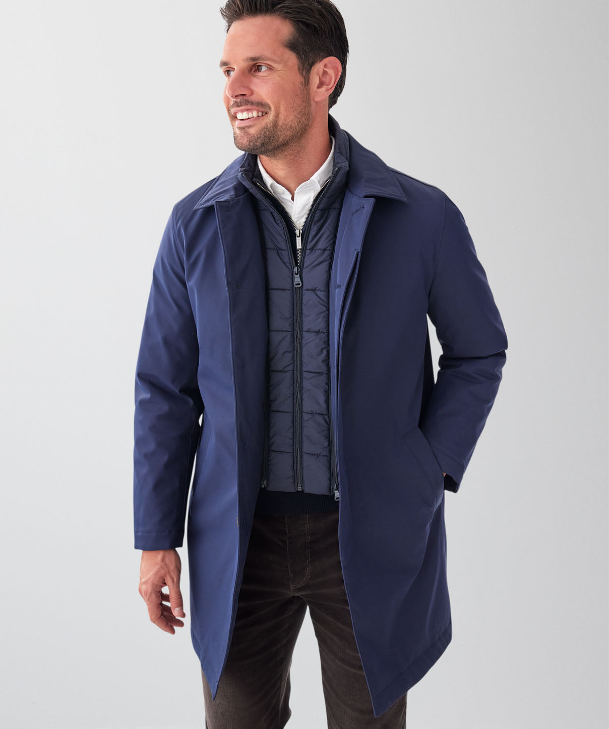 Padded Trench Coat - Navy - casual_jackets - GAZMAN