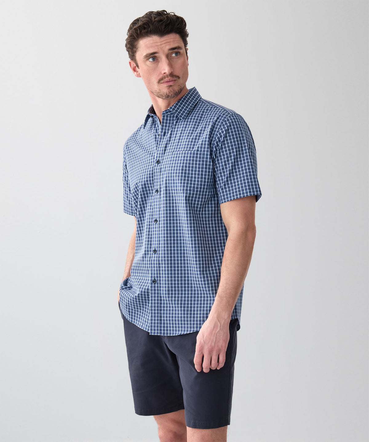 Easy Care Melange Check Short Sleeve Shirt - Navy Mix - short_sleeve ...