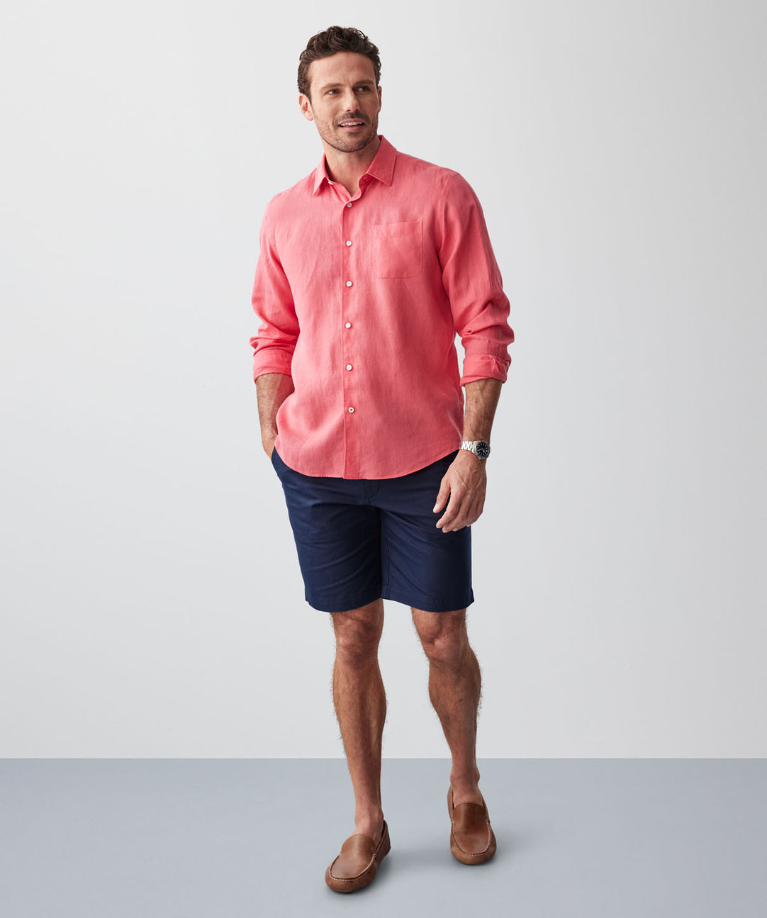 Shirt Red Long Shorts Men's Summer In Miami Leather Shirt And