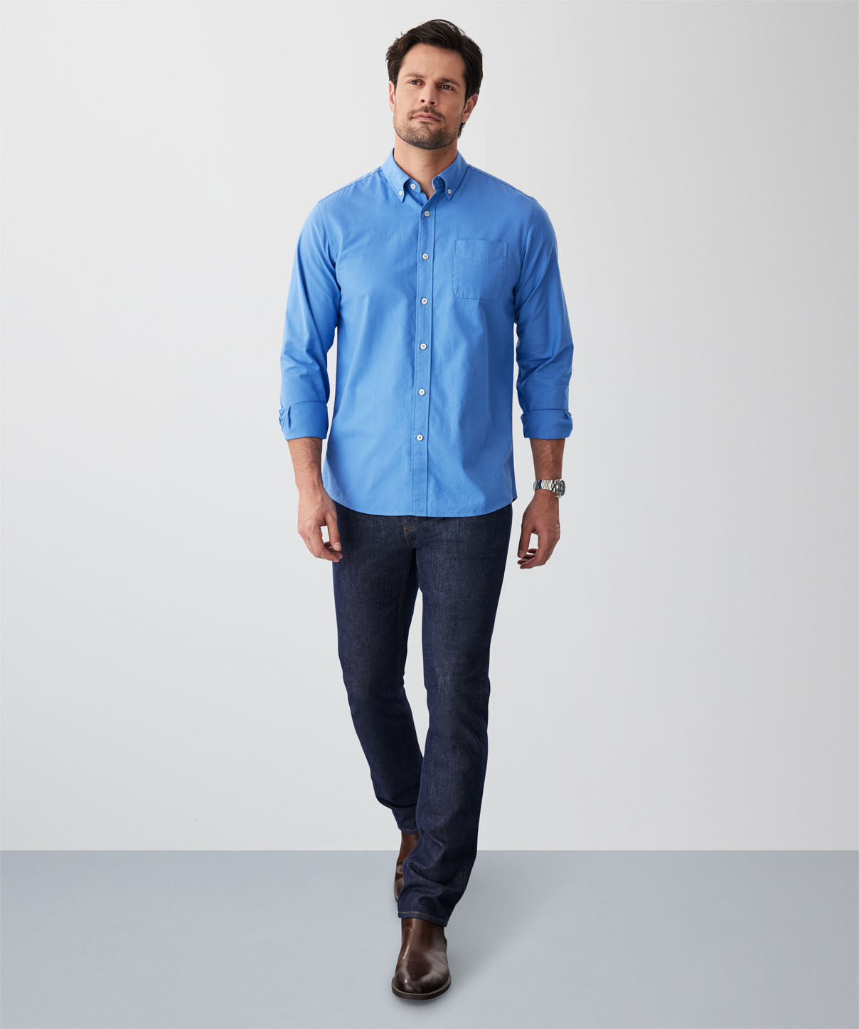 Casual Oxford Long Sleeve Shirt - Blue
