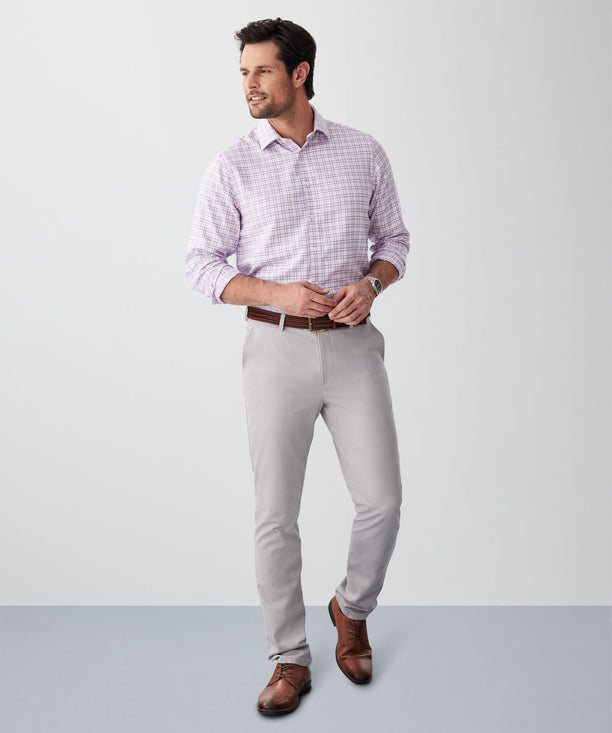 Non-Iron Textured Dobby Check Long Sleeve Shirt - Musk