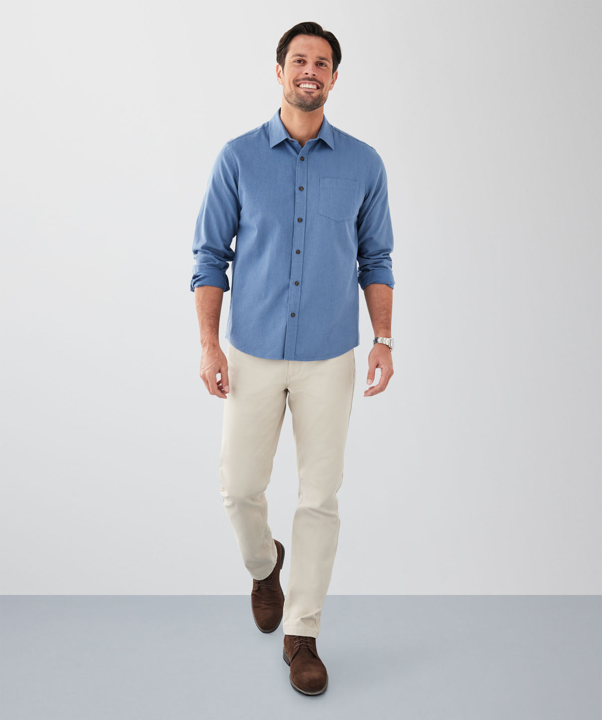 Casual Bedford Long Sleeve Shirt - Denim