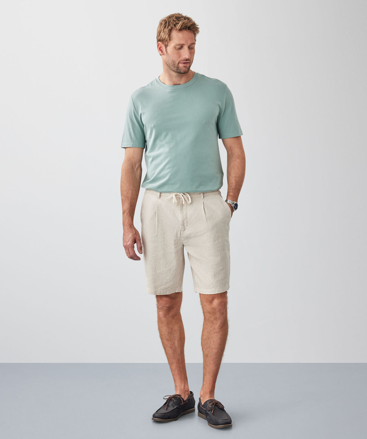 Drawstring Linen Blend Shorts - Natural - shorts - GAZMAN