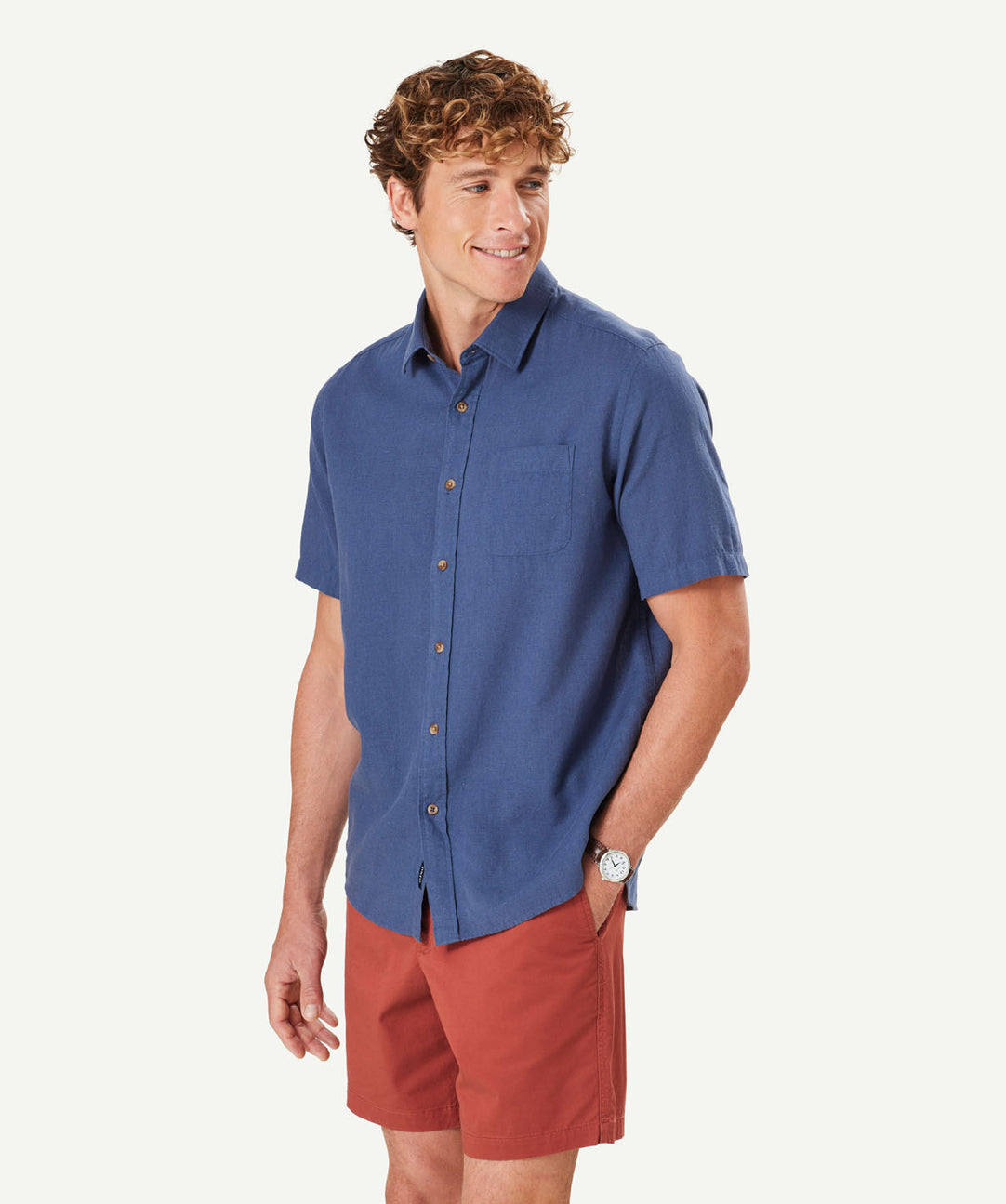 Linen Blend Plain Short Sleeve Shirt Washed Navy category_2