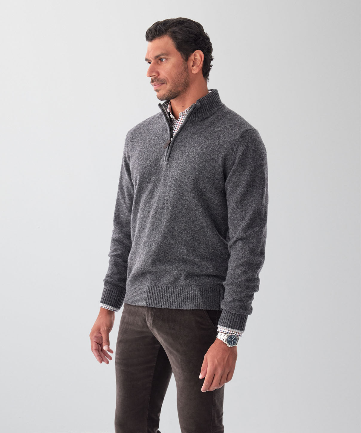 Wool Blend Raglan Half Zip - Charcoal - knitwear - GAZMAN