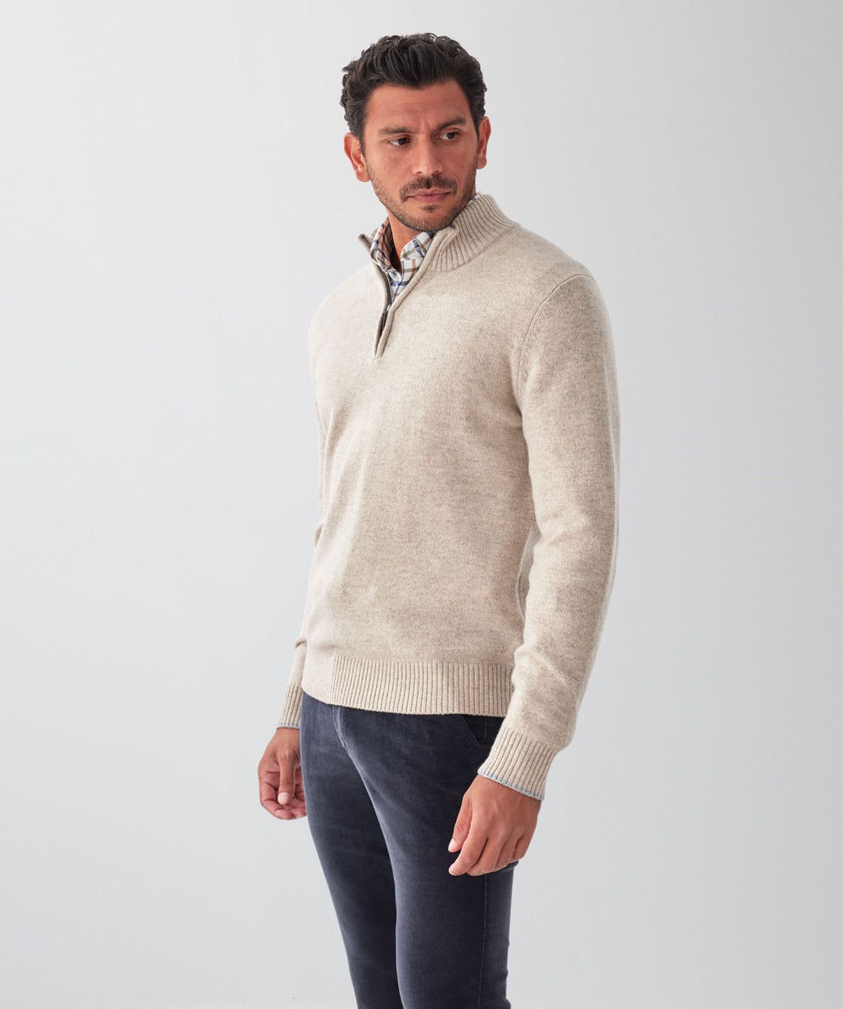 Wool Blend Raglan Half Zip - Taupe-GAZMAN