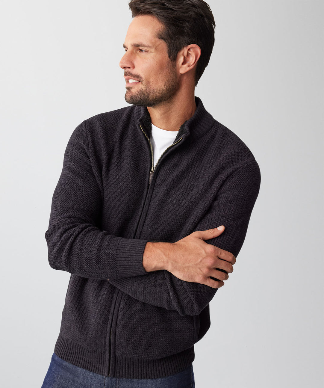 Zip Through Cardigan - Charcoal - knitwear - GAZMAN