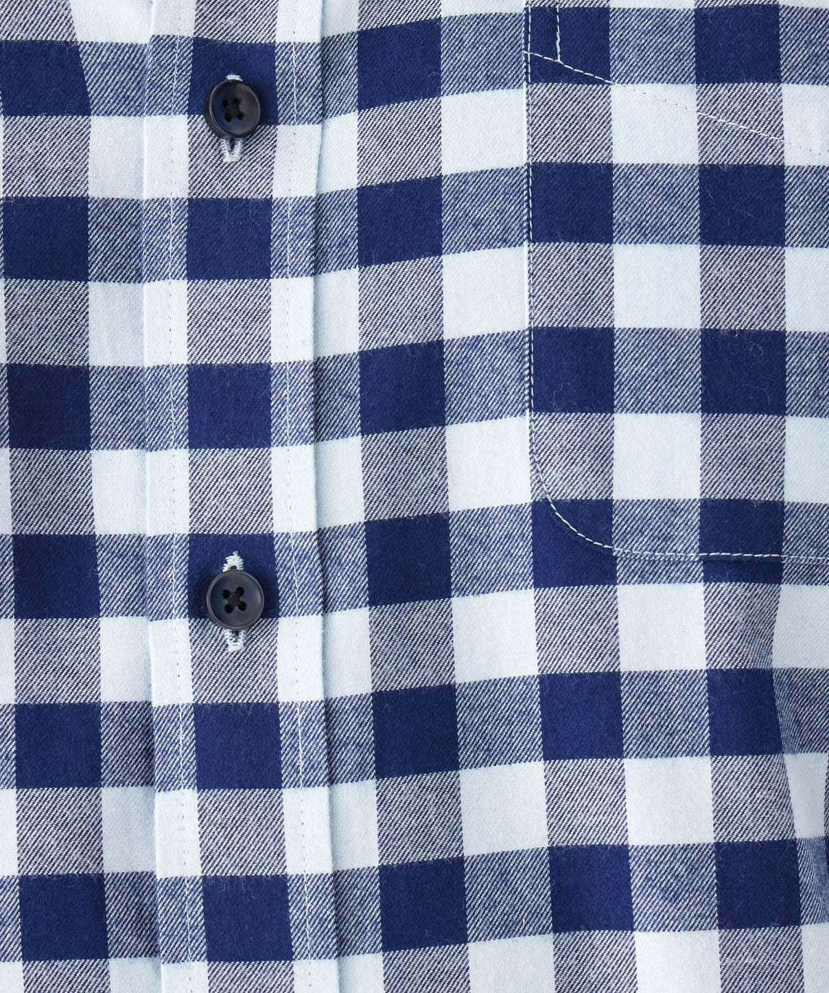 Brushed Twill Block Check Long Sleeve Shirt - Navy