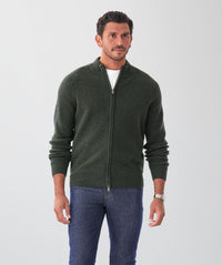 Wool Blend Raglan Zip Cardigan - Dark Khaki-GAZMAN