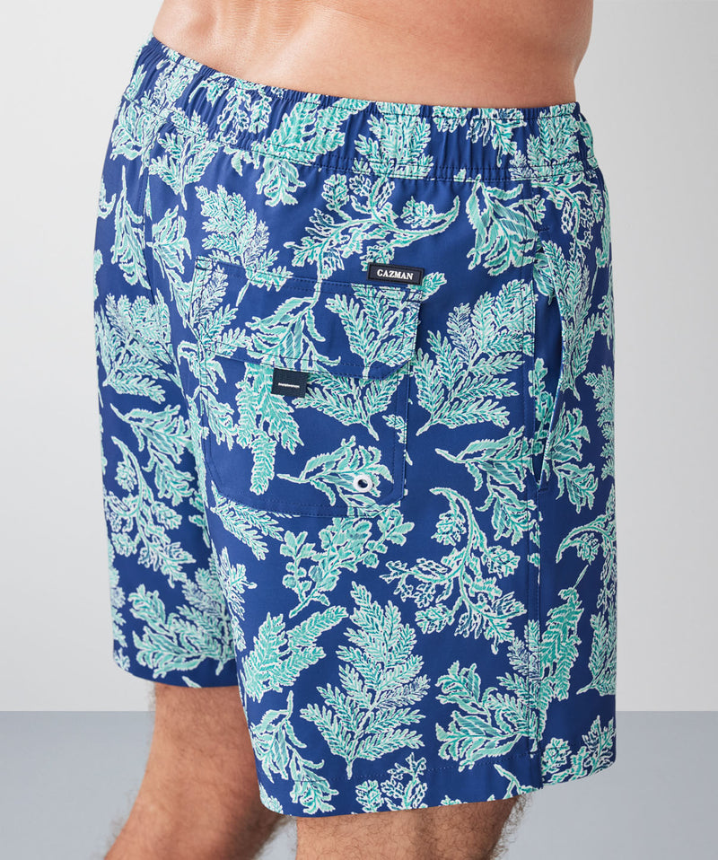 Fern Print Swim Shorts - Navy-GAZMAN