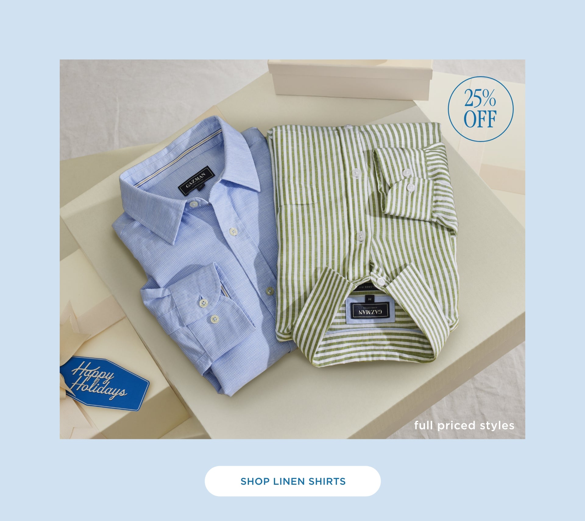 GAZMAN 25% off linen shirts