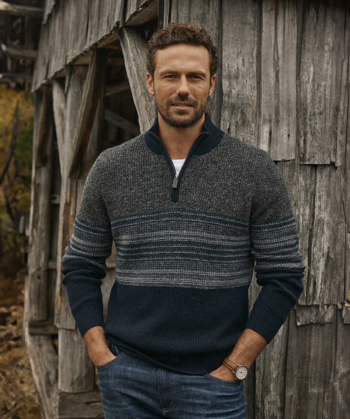 Wool Blend Ombre Half Zip - Navy - x-knitwear - GAZMAN