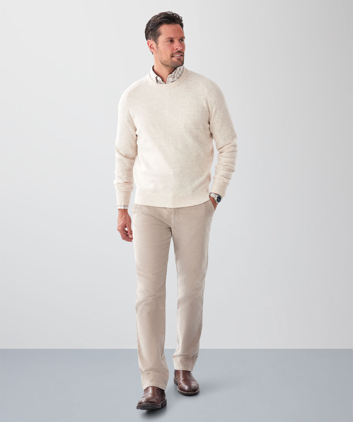 Lambswool Crew Neck Knit - Ecru-GAZMAN