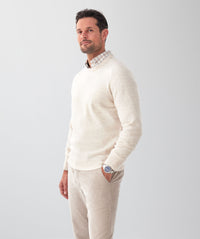 Lambswool Crew Neck Knit - Ecru-GAZMAN