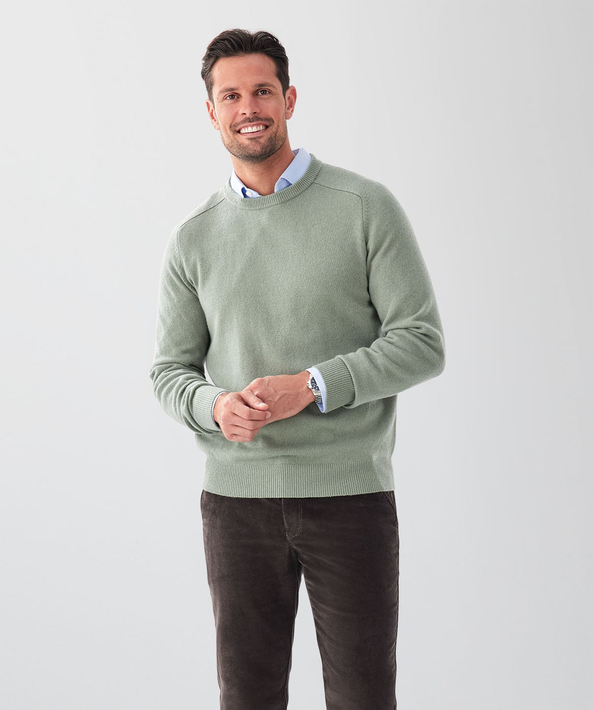 Lambswool Crew Neck Knit - Sage-GAZMAN