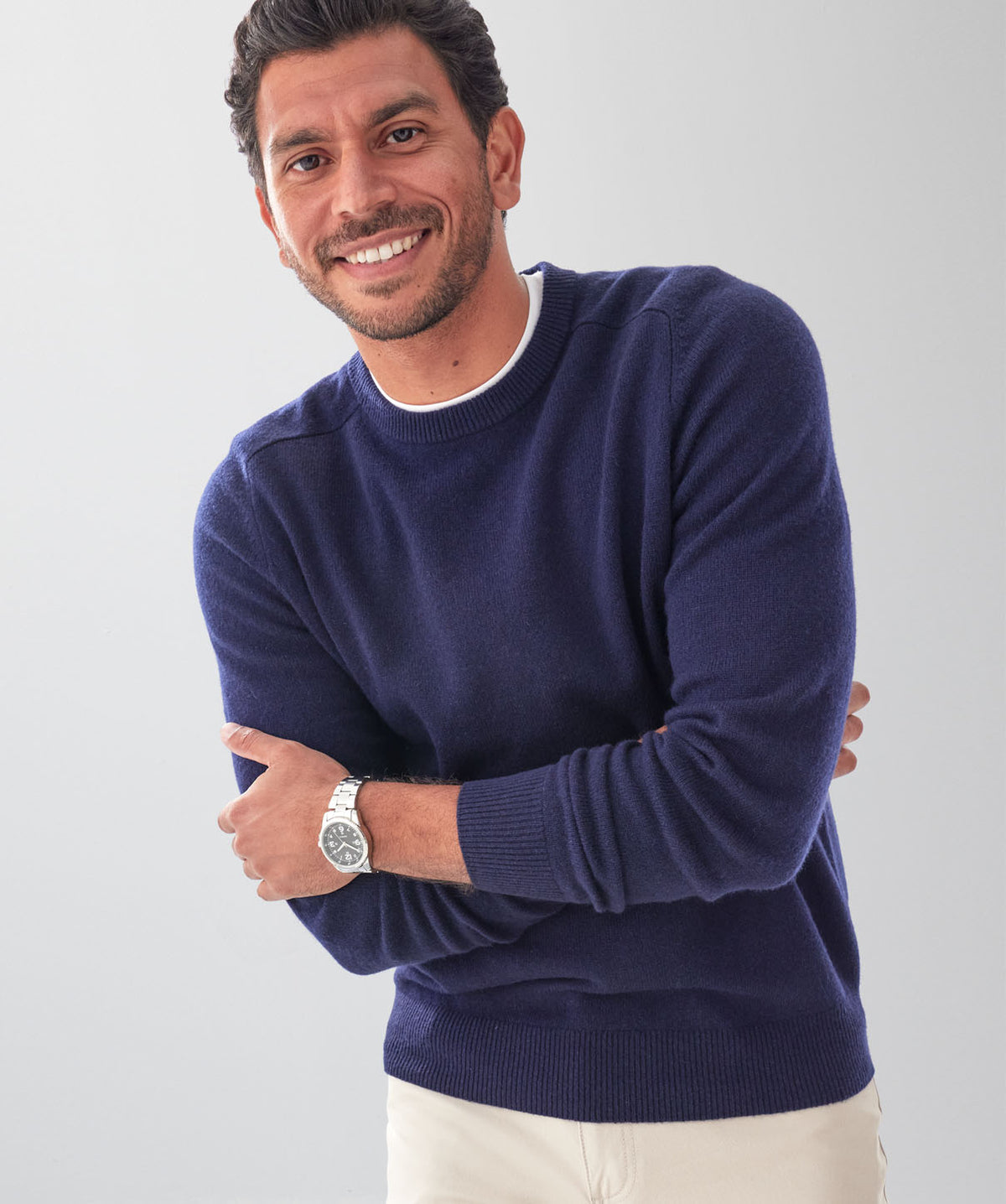 Lambswool Crew Neck Knit - Navy-GAZMAN