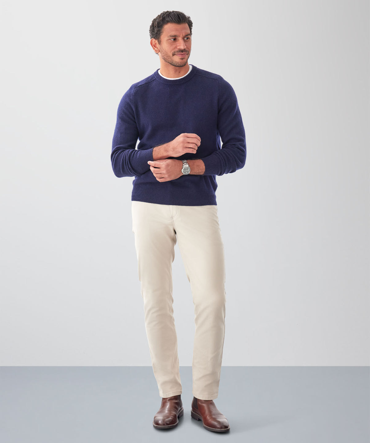 Lambswool Crew Neck Knit - Navy-GAZMAN