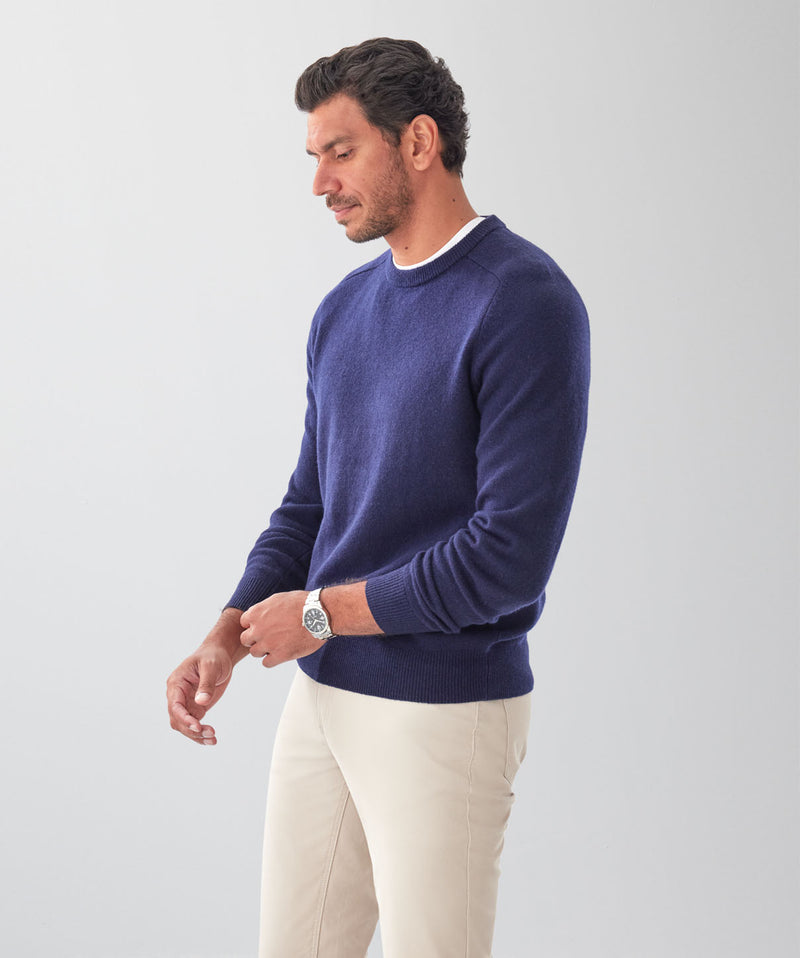 Lambswool Crew Neck Knit - Navy-GAZMAN