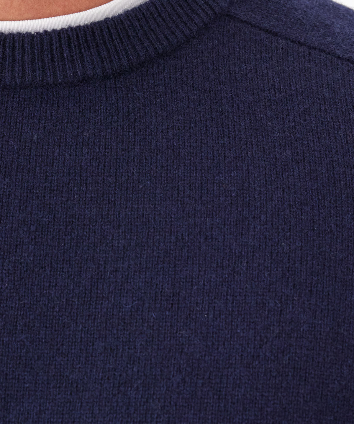 Lambswool Crew Neck Knit - Navy-GAZMAN