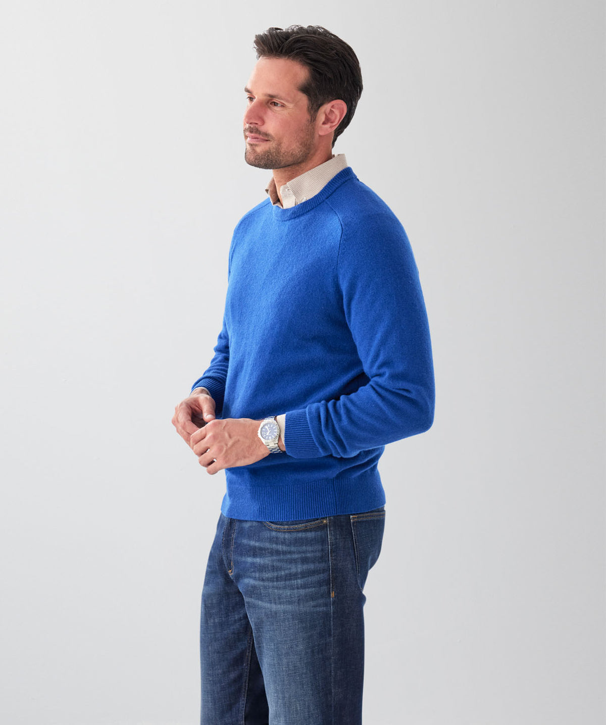 Lambswool Crew Neck Knit - Cobalt-GAZMAN
