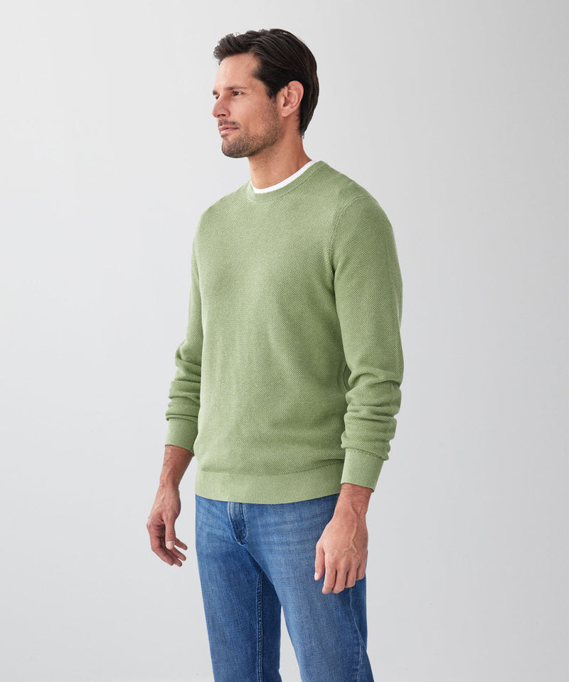 Cotton Textured Crew Knit - Light Green-GAZMAN