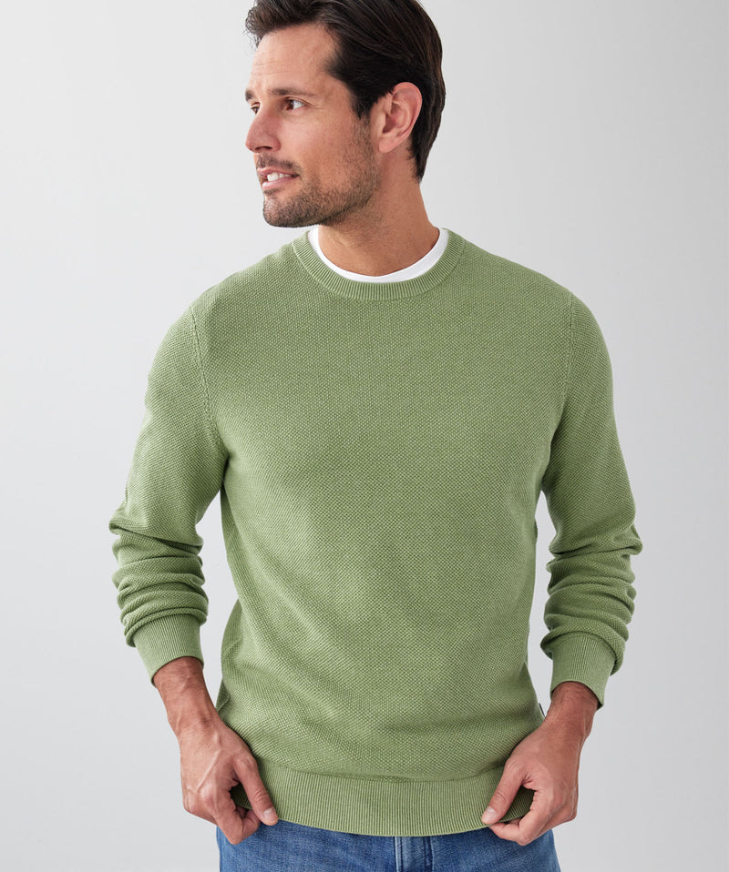 Cotton Textured Crew Knit - Light Green-GAZMAN