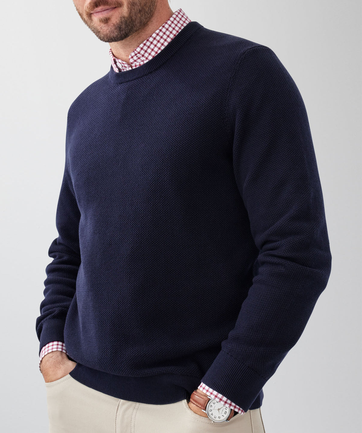 Cotton Textured Crew Knit - Navy-GAZMAN