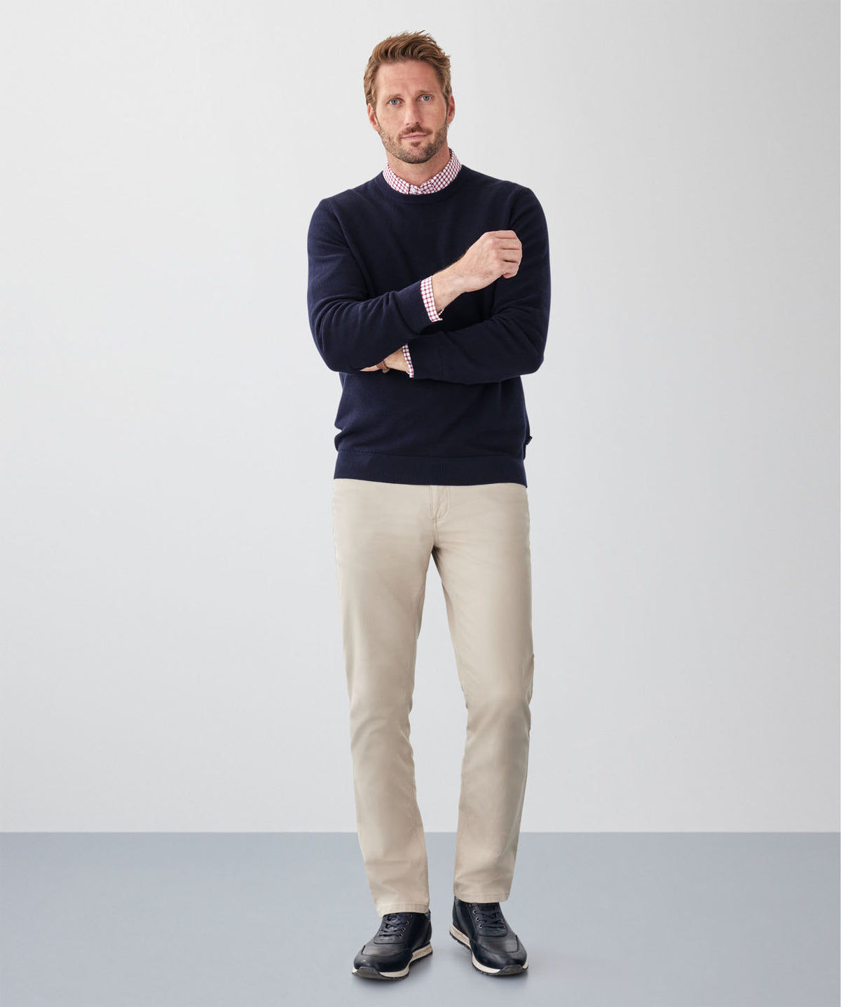 Cotton Textured Crew Knit - Navy-GAZMAN