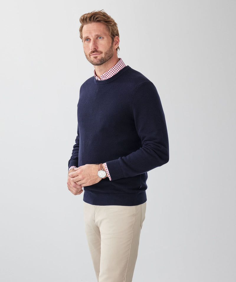 Cotton Textured Crew Knit - Navy-GAZMAN