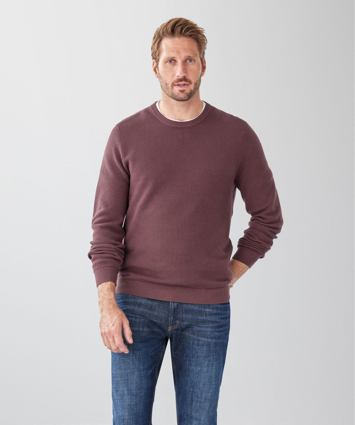 Cotton Textured Crew Knit - Plum-GAZMAN