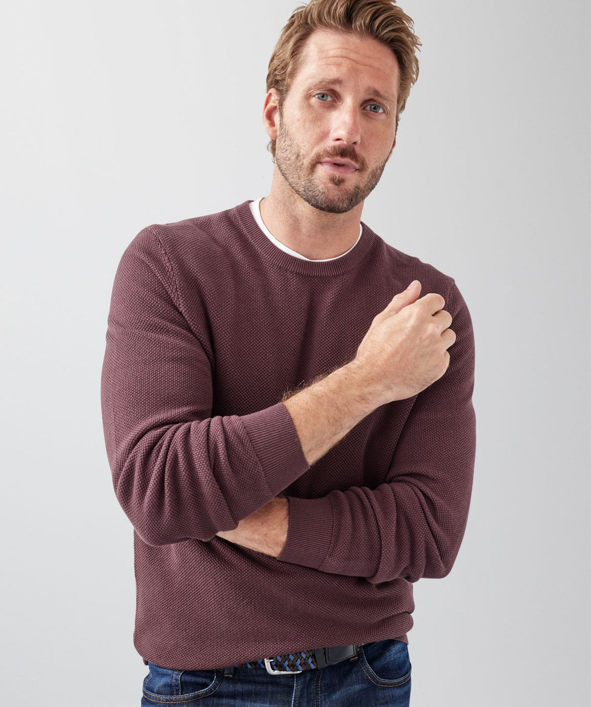 Cotton Textured Crew Knit - Plum-GAZMAN