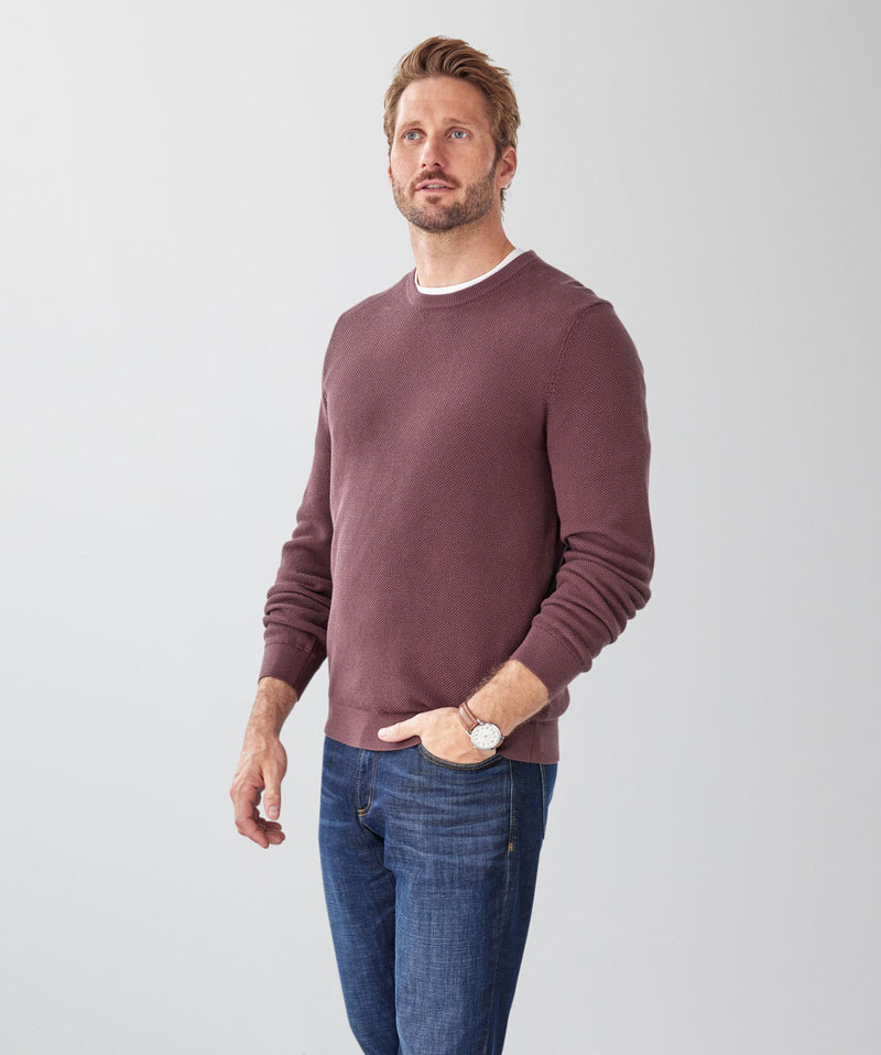 Cotton Textured Crew Knit - Plum-GAZMAN