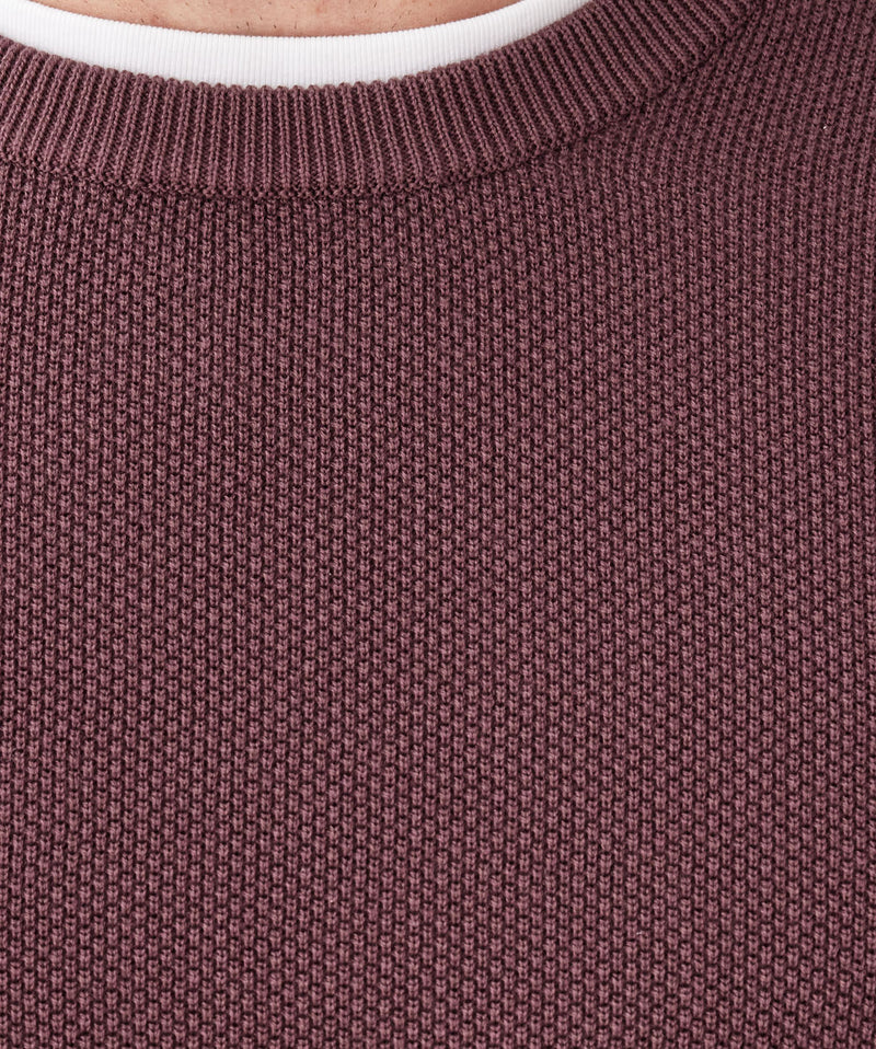 Cotton Textured Crew Knit - Plum-GAZMAN