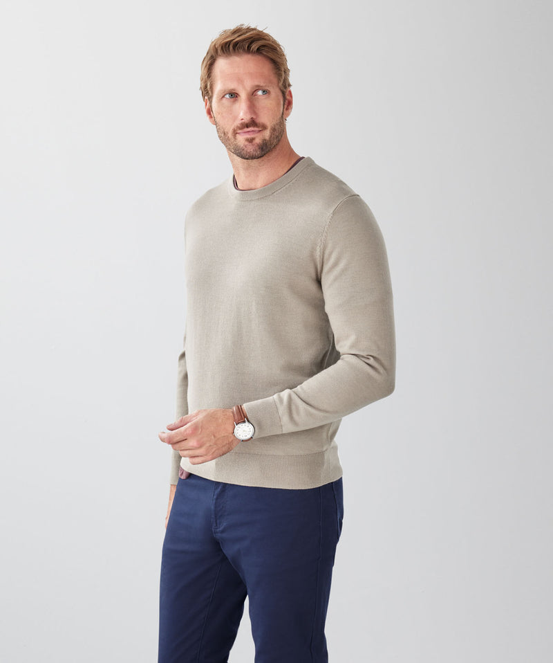 Merino Crew Neck Knit - Stone-GAZMAN