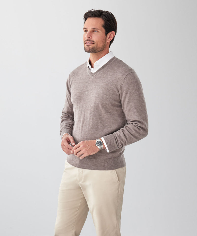 Merino V-Neck Knit - Tan-GAZMAN