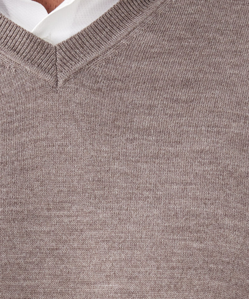 Merino V-Neck Knit - Tan-GAZMAN