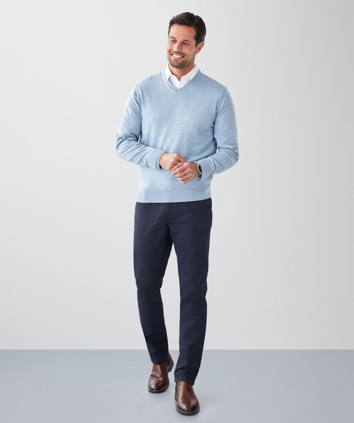 Merino V-Neck Knit - Sky Blue-GAZMAN