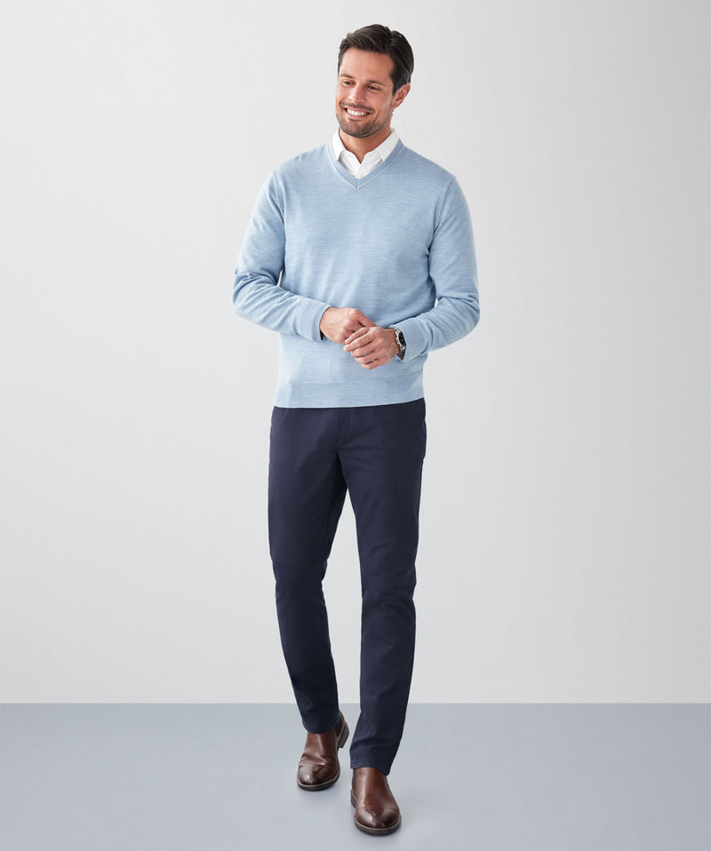 Merino V-Neck Knit - Sky Blue-GAZMAN