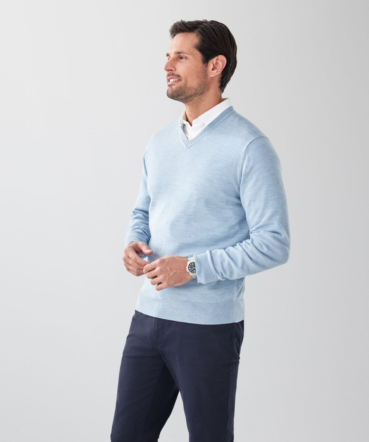 Merino V-Neck Knit - Sky Blue-GAZMAN