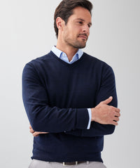 Merino V-Neck Knit - Navy-GAZMAN
