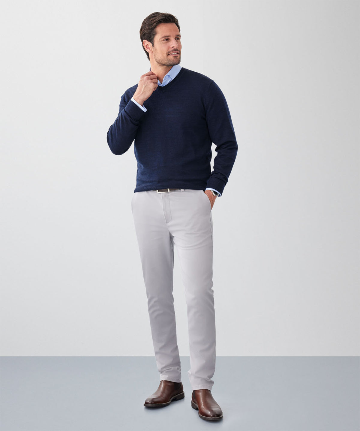 Merino V-Neck Knit - Navy-GAZMAN