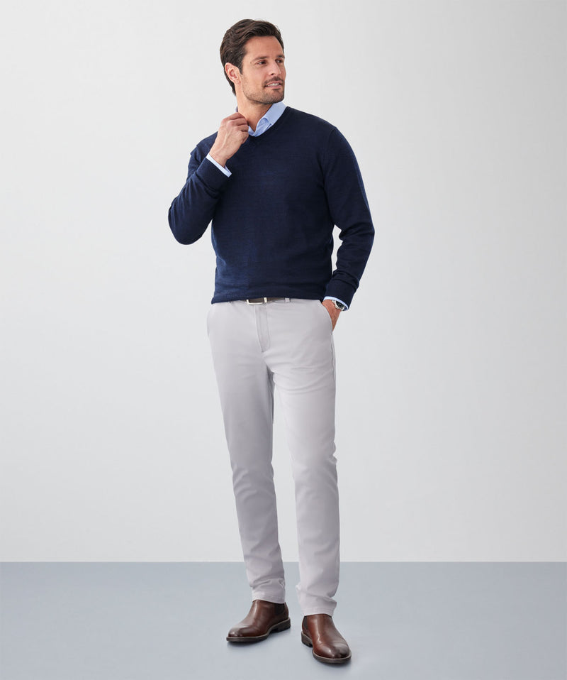 Merino V-Neck Knit - Navy-GAZMAN