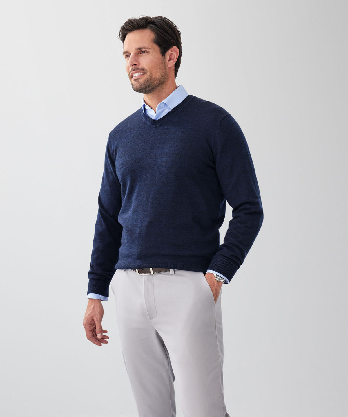 Merino V-Neck Knit - Navy-GAZMAN