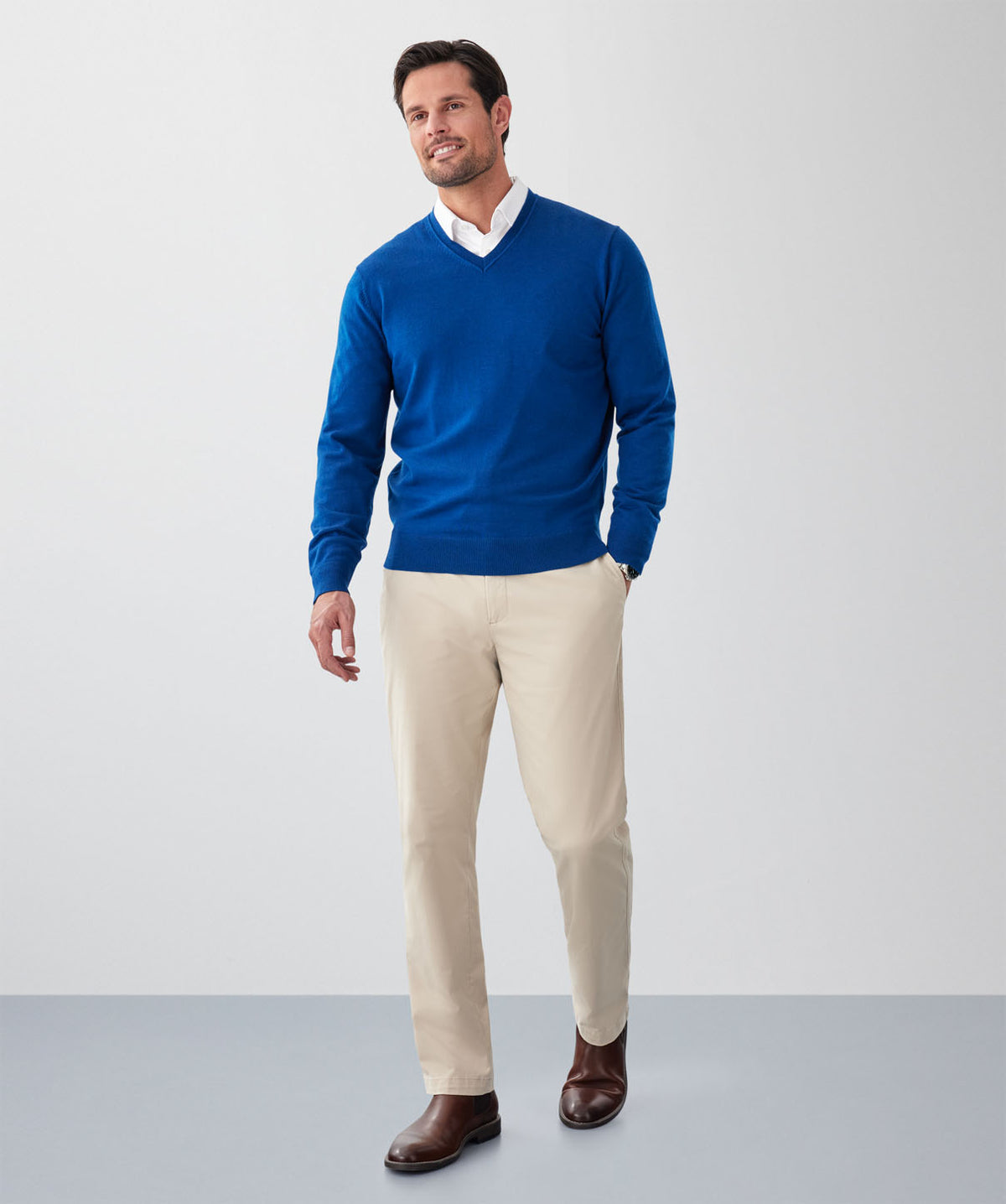 Merino V-Neck Knit - Cobalt-GAZMAN