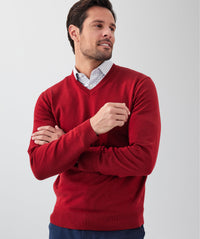 Merino V-Neck Knit - Red-GAZMAN
