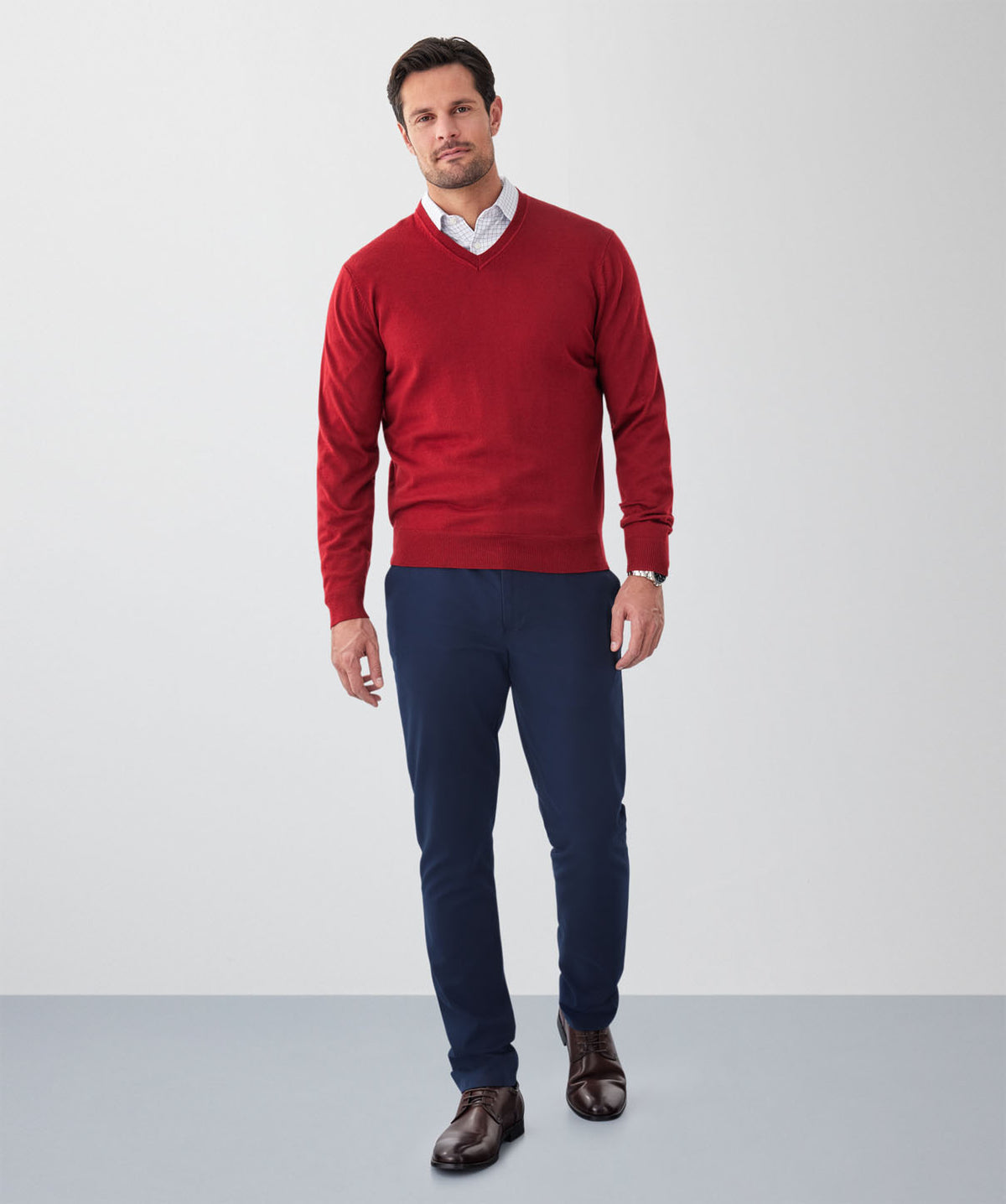 Merino V-Neck Knit - Red-GAZMAN