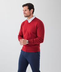 Merino V-Neck Knit - Red-GAZMAN